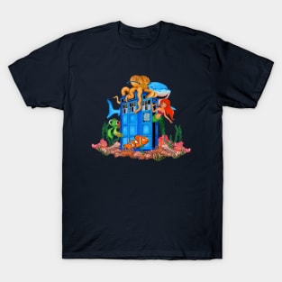 Blue phone box under the sea T-Shirt